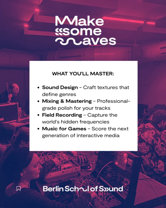 This Winter 2025, Berlin School of Sound Winter intensive Sound Design & Music Production Course. 12 weeks, October-December 2025. //Sound design //Mixing //Mastering //Max msp //Field Recording //Music For Games //Wwise //Fmod// Unreal Engine //Spatial Sound// SIGN UP links in a comment or our Bio //

#BerlinSchoolOfSound #WinterCourse2025 #SoundDesign #MusicProduction #MaxMSP #FieldRecording #MusicForGames #Wwise #FMOD #UnrealEngine #SpatialSound #Mixing #Mastering #Berlin #BerlinMusic #SoundArt #ElectronicMusic #GameAudio #AudioEngineering #SoundArtist #MusicEducation #BerlinCreatives
#SoundDesigner #AudioProduction #InteractiveAudio #ExperimentalMusic #ModularSynth #AudioWorkshop #MusicTech #SoundStudies